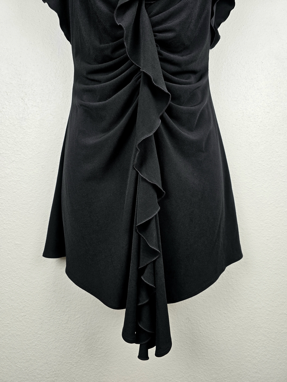 White House Black Market | Black Cascading Ruffle Mini Dress - Size Small - Picture 5 of 7
